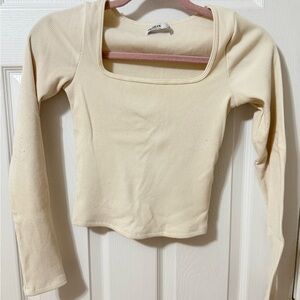 Beige Long Sleeve Ribbed Top